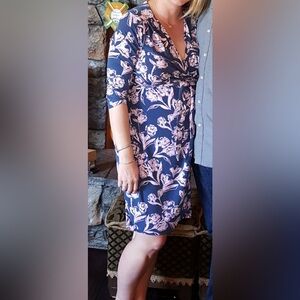 A Pea in the Pod Navy and Pink Floral Long Sleeve Dress